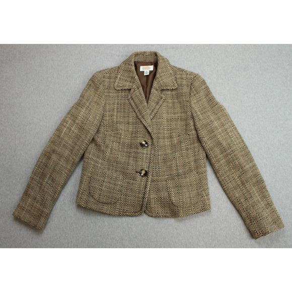 Talbots Blazer Womens Size 8 Brown 2 Button Front Wool Blend Long Sleeve - Picture 1 of 13